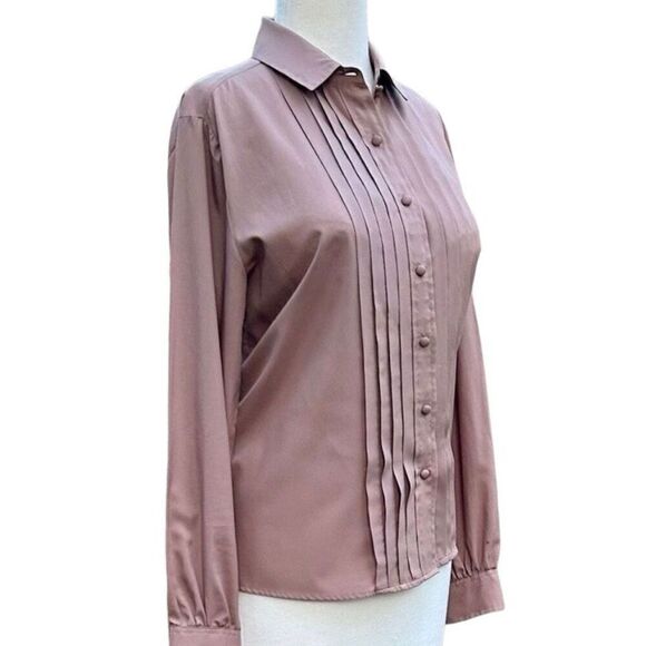 Vintage Josephine Salmon Pink Pleated Button-Up Blouse Size 12 - Picture 2 of 10
